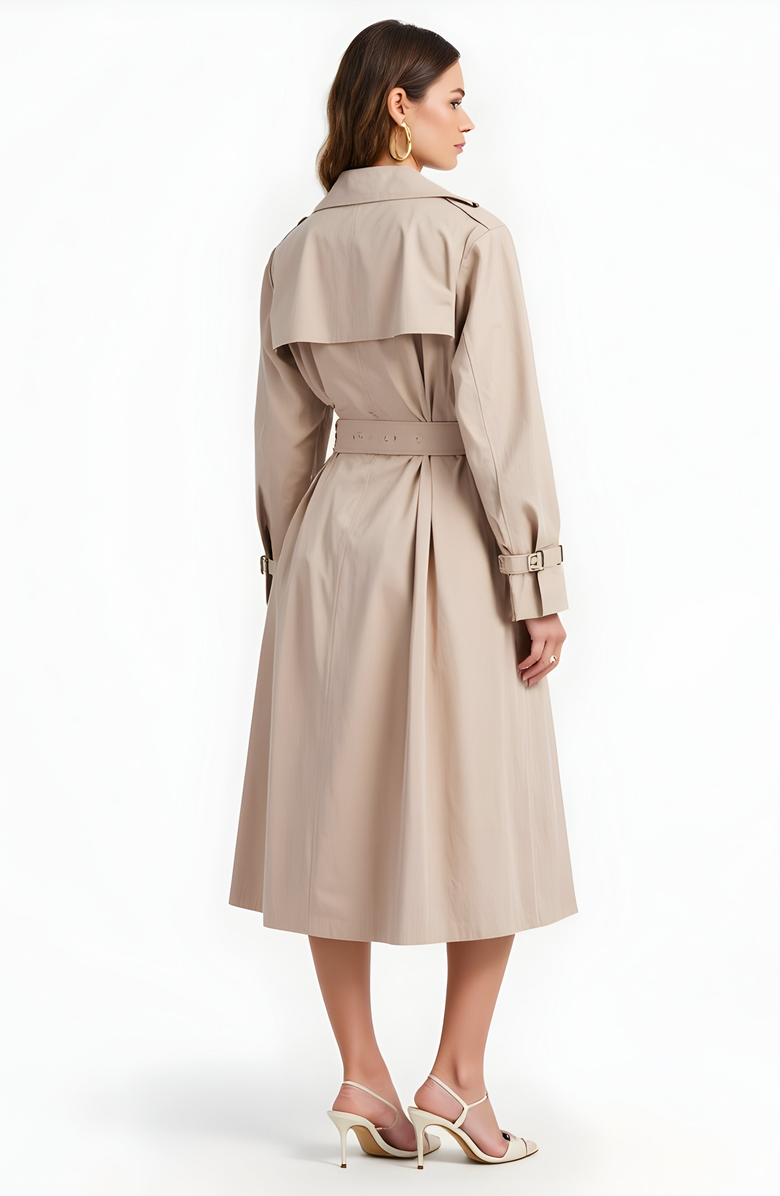 Modenaire Double-Breasted Trench Coat with Belt, Alternate, color, Beige