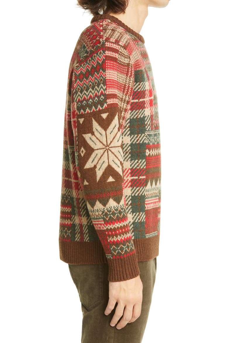 Patchwork Jacquard Wool Blend Sweater, Alternate, color, BROWN/ RED
