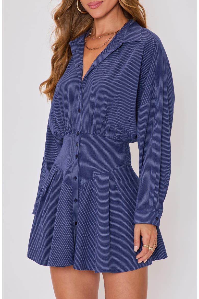 Taylor Stripe Long Sleeve Cotton & Linen Mini Shirtdress, Alternate, color, NAVY/CREAM
