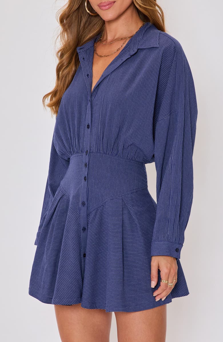 VICI Collection Taylor Stripe Long Sleeve Cotton & Linen Mini Shirtdress, Alternate, color, Navy/Cream