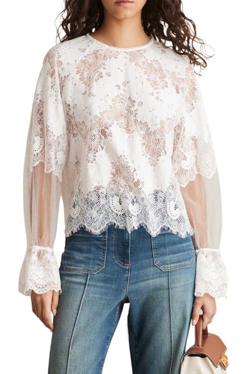 Reiss Emilia Guipure Lace Top, Main, color, Ivory