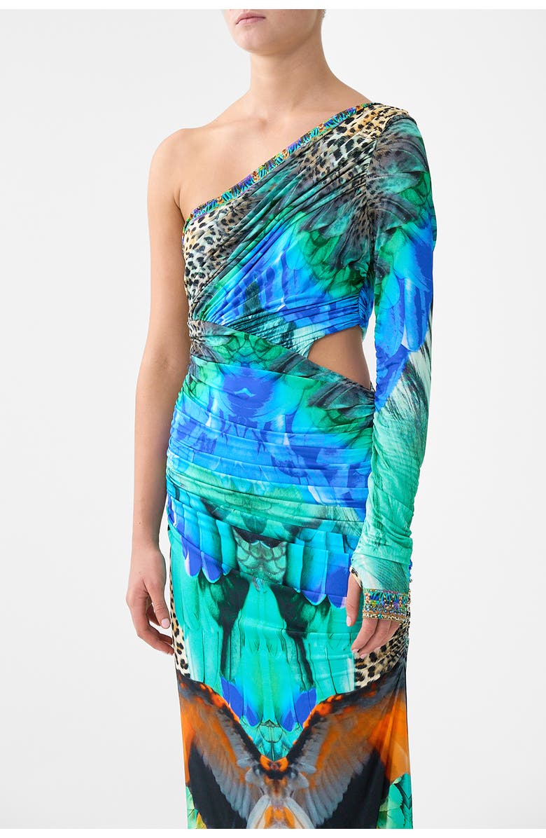 Camilla One Shoulder Jersey Cut Out Dress, Alternate, color, Jungle Flight
