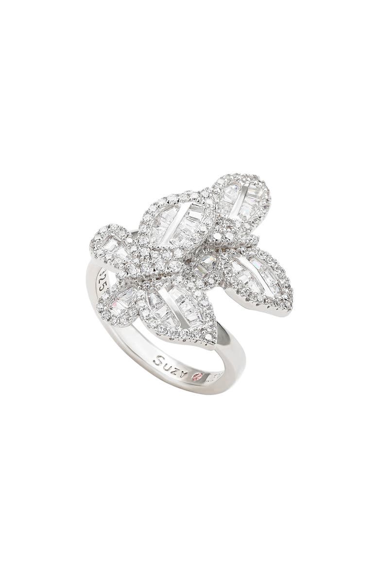 Sterling Silver CZ Double Butterfly Ring, Alternate, color, WHITE