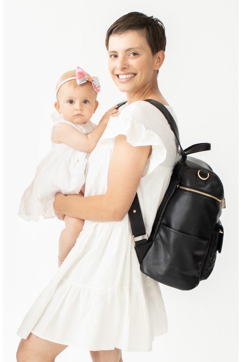 Monaco Faux Leather Diaper Backpack, Alternate, color, EBONY BLACK