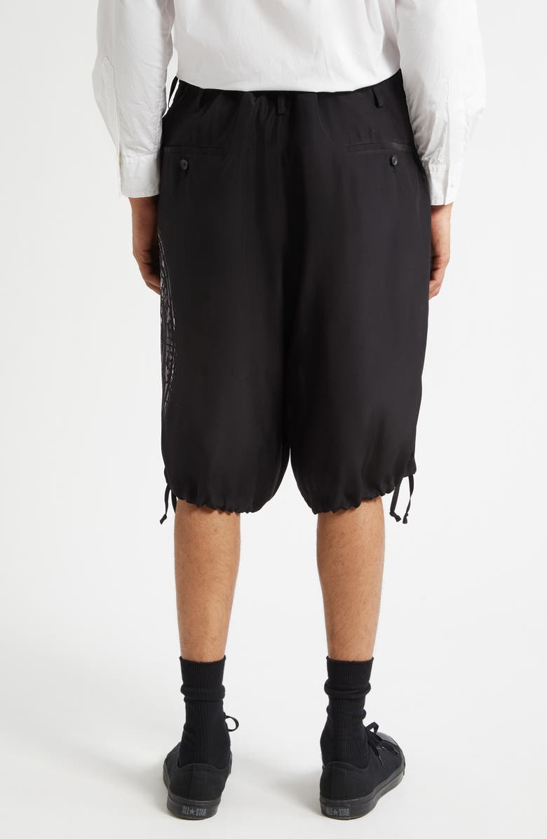 Yohji Yamamoto Asymmetric Print Silk Shorts, Alternate, color, Black