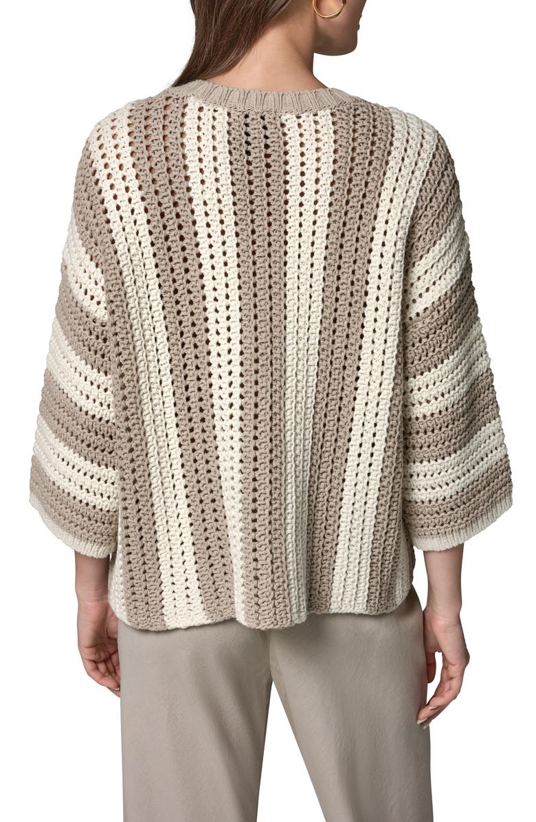 Donna Karan New York Vertical Stripe Open Stitch Cotton Sweater, Alternate, color, Sandstone/
