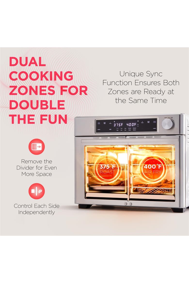 Dual Zone 10-in-1 Air Fryer & Toaster Oven - Up to 450°, 1800W Temperature Control, Alternate, color, Silver