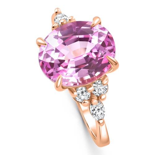 Bliss Diamond 5ct Tw Oval Pink Sapphire & Diamong Ring 14k Gold Lab Grown In Gold