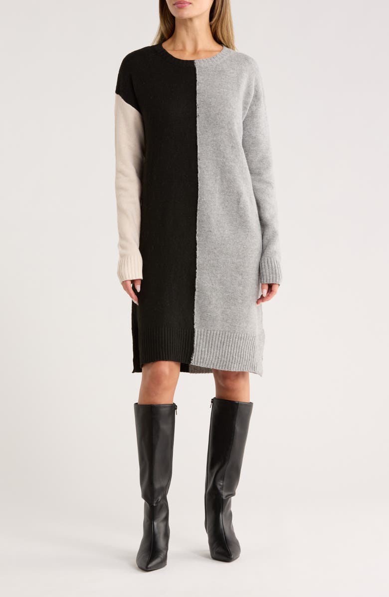 STITCHDROP Gramercy Colorblock Sweater Dress, Main, color, Neutral Grey/ Ivory/ Black