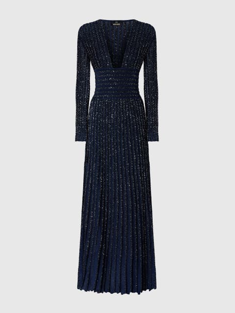 Long Dress With Deep Neckline And Sequins