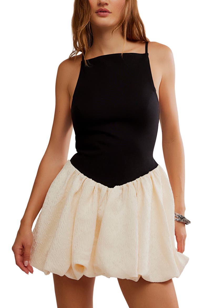 Tinsel Kiss Bubble Hem Halter Minidress, Alternate, color, BLACKTIE COMBO