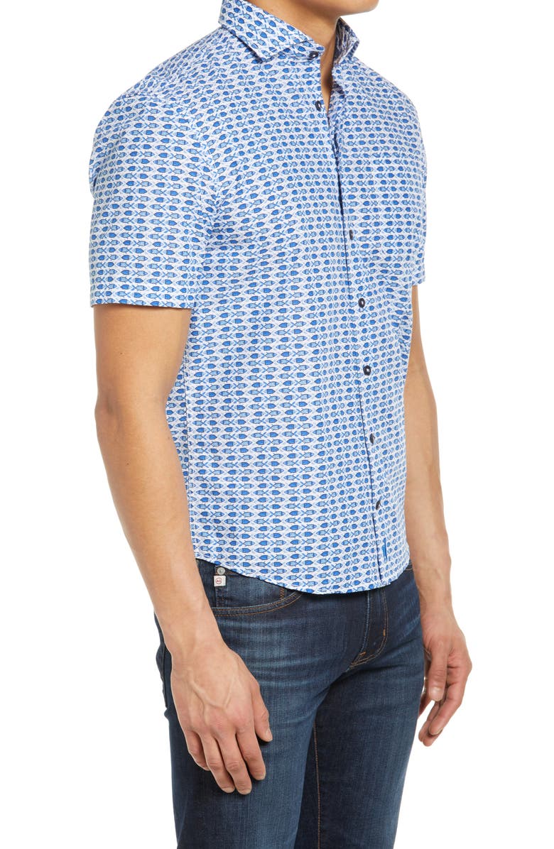johnnie-O Hangin' Out Arie Fish Print Short Sleeve Button-Up Shirt, Alternate, color, 