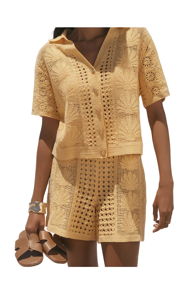 MINT VELVET Cotton Blend Crochet Shorts, Alternate, color, Yellow
