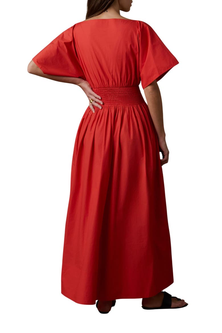 Elia Coastal Short Sleeve Organic Cotton Poplin Maxi Dress, Alternate, color, POPPY RED