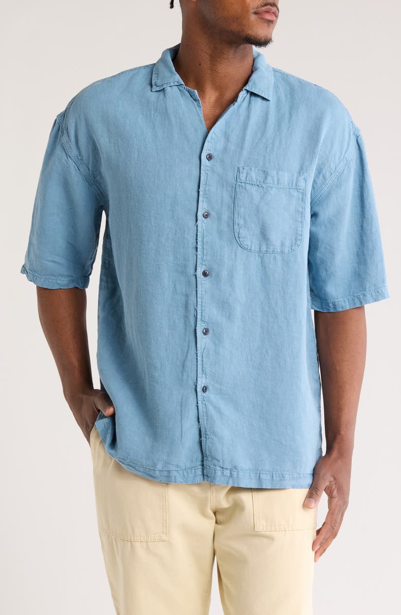 BDG Urban Outfitters Revere Three-Quarter Sleeve Linen Button-Up Shirt, Main, color,