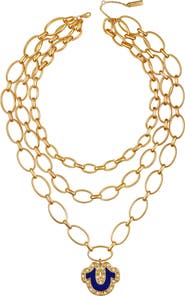 True Religion Layered chain necklace with horsehoe pendant