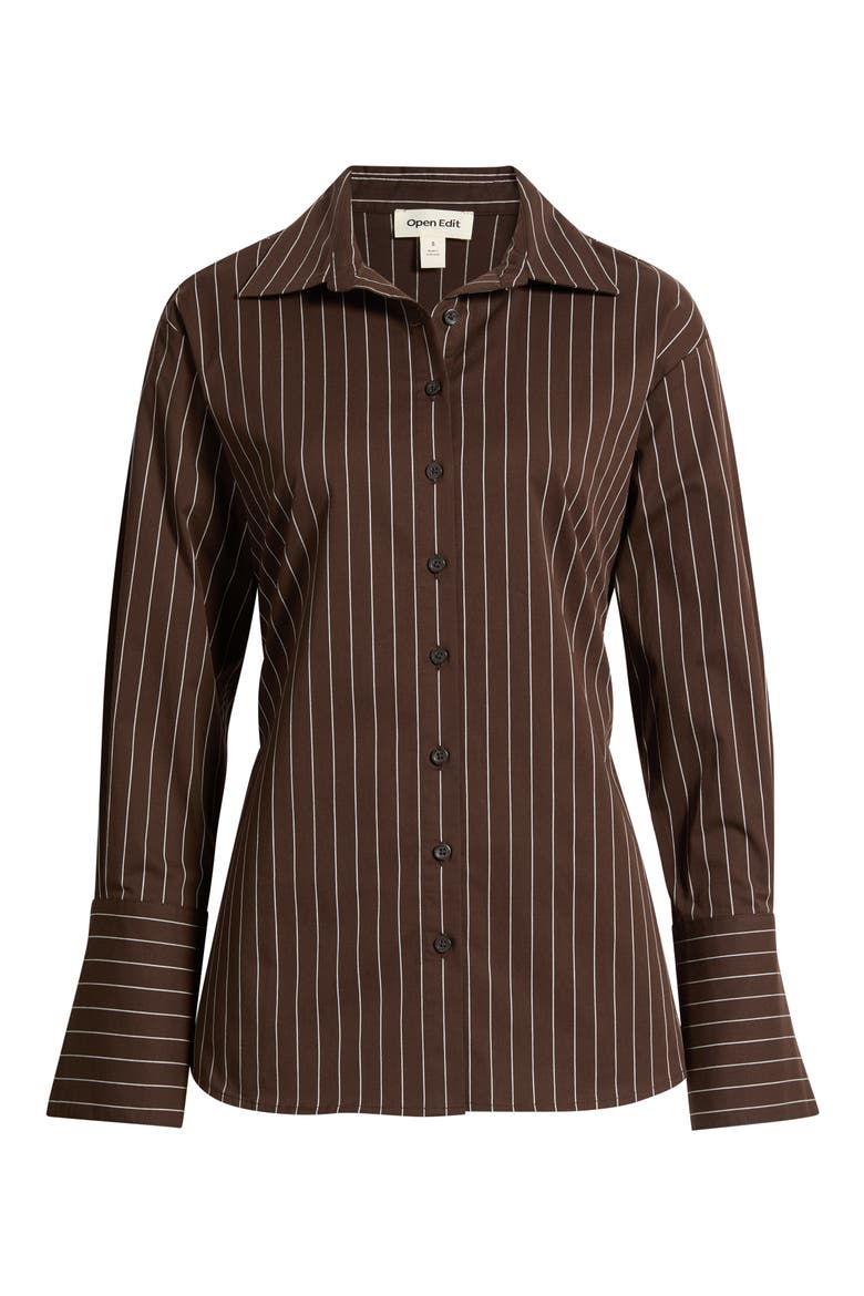 Tie Back Striped Button Up Shirt, Alternate, color, BROWN IVORY JODI STRIPE