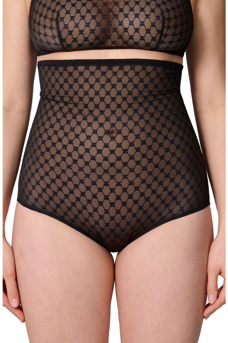 Plume Embroidered High Waist Shaping Briefs, Alternate, color, BLACK