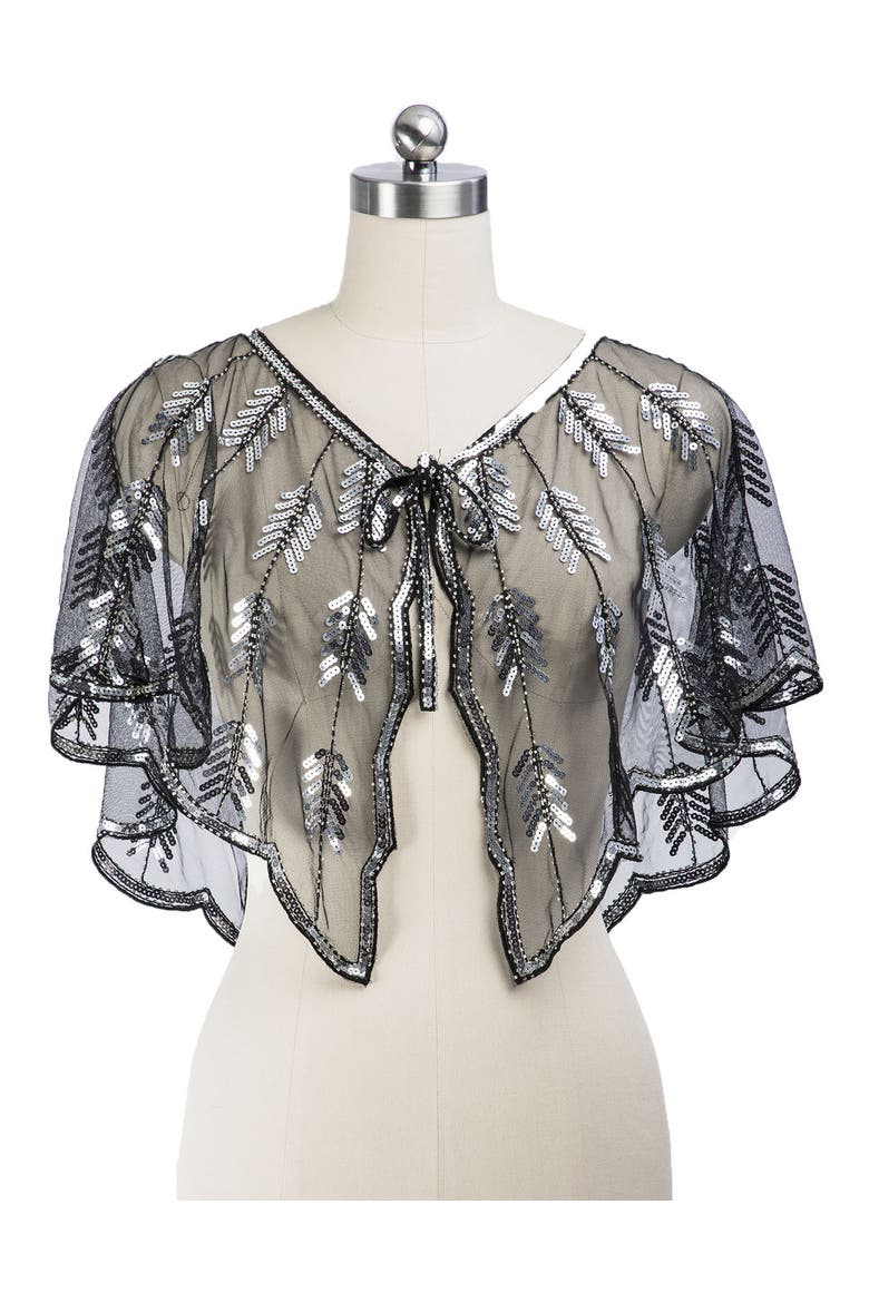 Sequin Mesh Capelet, Main, color, BLACK