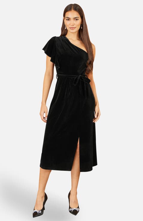 Velvet One Shoulder Midi Dress