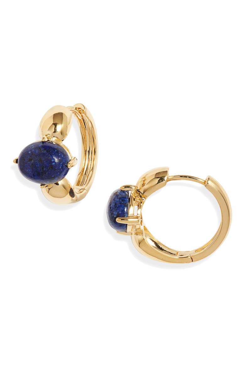 Demi Fine Stone Huggie Hoop Earrings, Main, color, LAPIS- GOLD