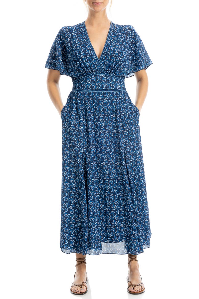 long empire waist evening dress with short flutter sleeves Empire Waist Floor Length Bridesmaid Dress with Short Flutter Sleeves Koutun Dress