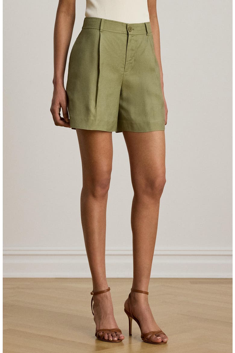 Pleated Linen Blend Twill Shorts, Alternate, color, LIGHT AGAVE GREEN