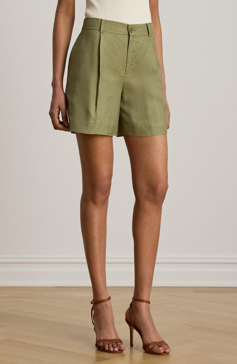 Lauren Ralph Lauren Pleated Linen Blend Twill Shorts, Alternate, color, Light Agave Green