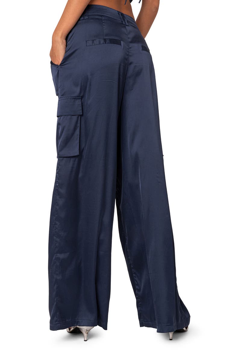 Kelsey Baggy Satin Cargo Pants, Alternate, color, NAVY