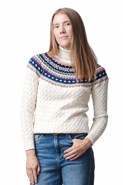 Women's Organic Cotton Turtleneck Cable Sweater