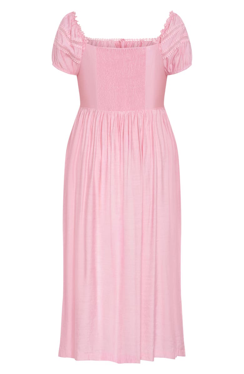 City Chic Ariella Crochet Trim Peasant Dress, Alternate, color, Soft Pink