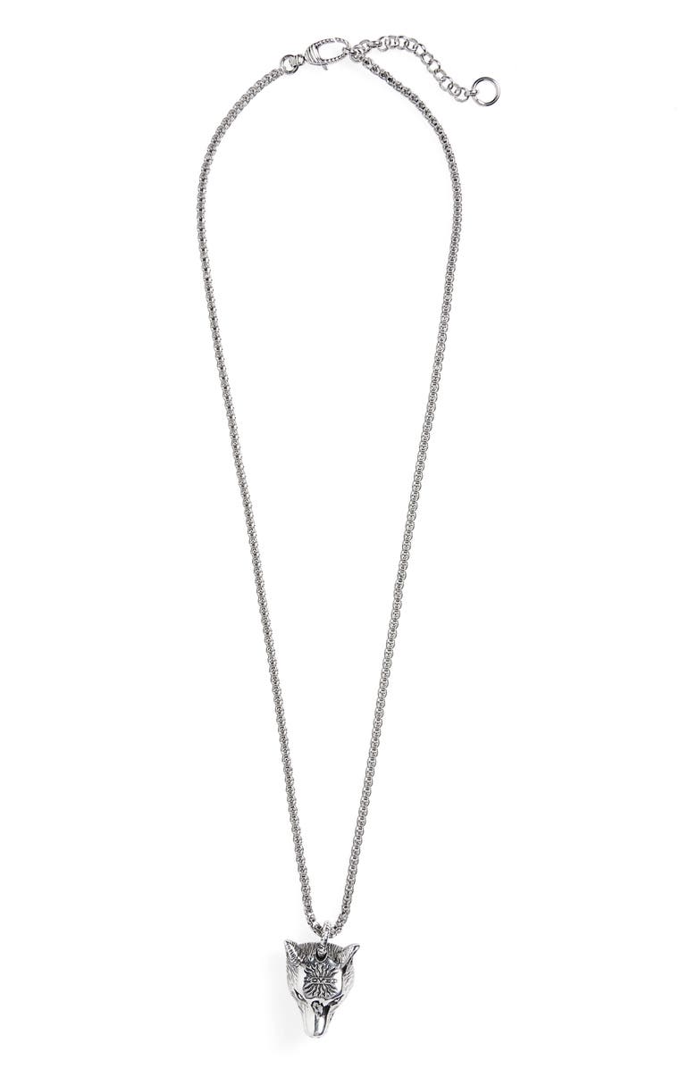 Gucci Angry Forest Wolf Head Sterling Silver Pendant Necklace, Main, color, 