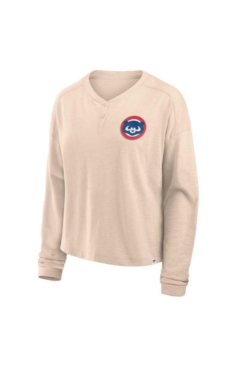 FANATICS Women's Fanatics Tan Chicago Cubs Oversized Stadium Slub Long Sleeve Henley T-Shirt, Alternate, color, 