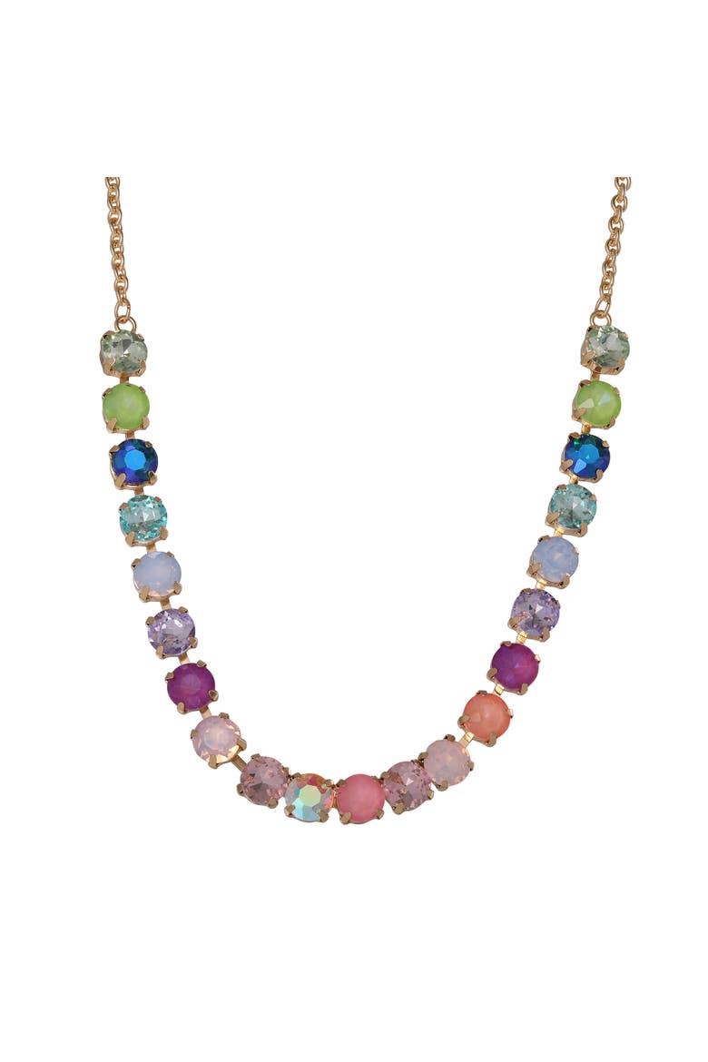Womens Tennis Necklace with 8MM Multicolor Crystals, 16"+2" Gold Tone-Plated Tennis Jewelry, Main, color, Multicolored