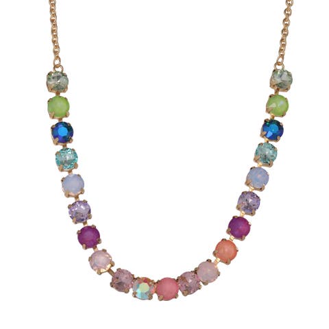 Womens Tennis Necklace with 8MM Multicolor Crystals, 16"+2" Gold Tone-Plated Tennis Jewelry