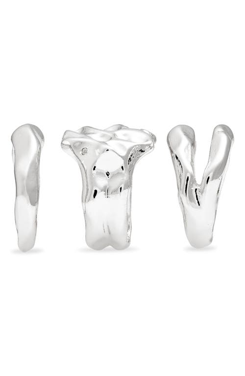 Open Edit Set Of 3 Molten Rings In Rhodium