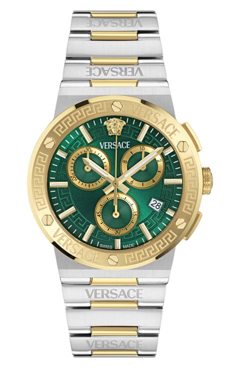 Greca Logo Chronograph Bracelet Watch, 40mm