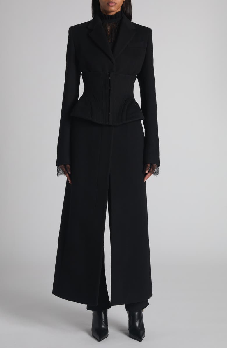McQueen Corset Detail Wool & Cashmere Longline Coat, Alternate, color, Black
