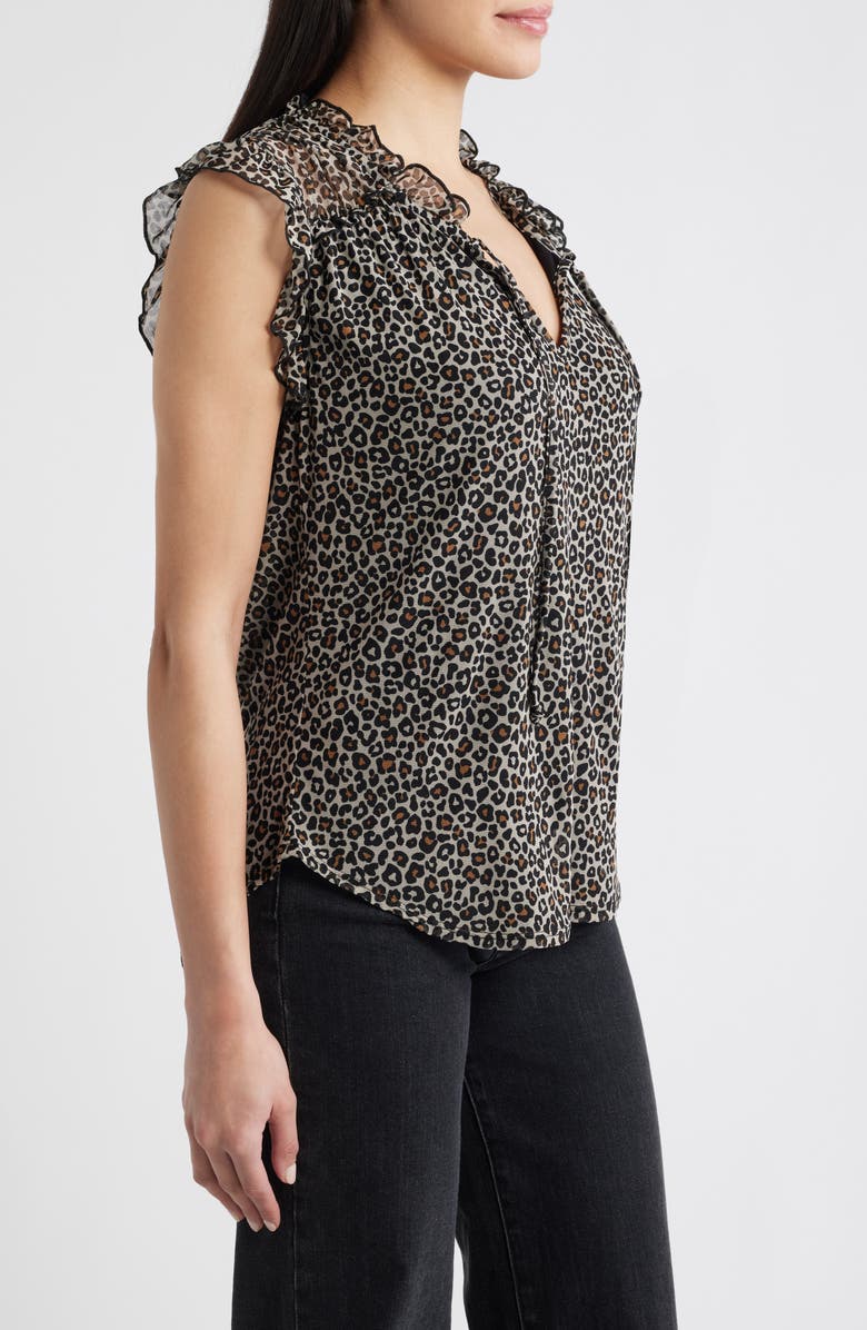 Loveappella Animal Print Ruffle Trim Split Neck Top, Alternate, color, 