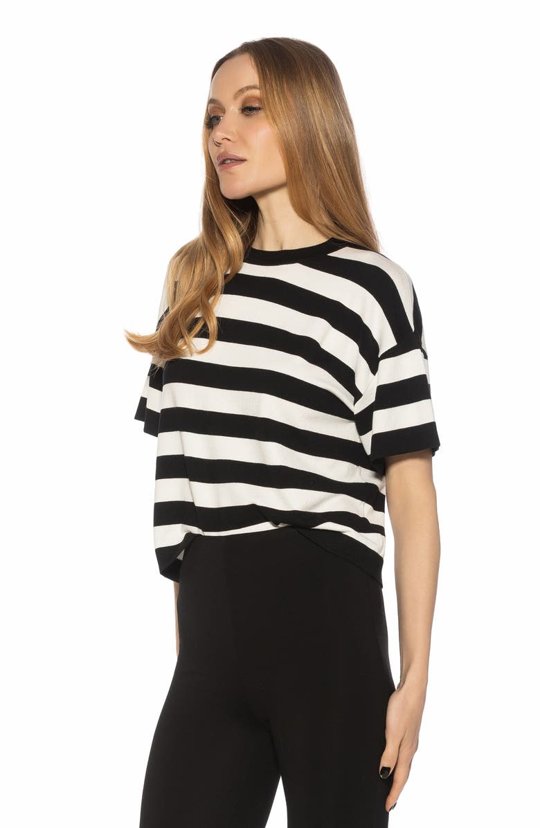 Alexia Admor Remy Stripe Short Sleeve Top, Alternate, color, Black/ White