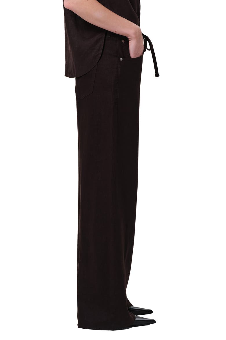 Brynn Drawstring Waist Wide Leg Linen Pants, Alternate, color, CHOCOLATE