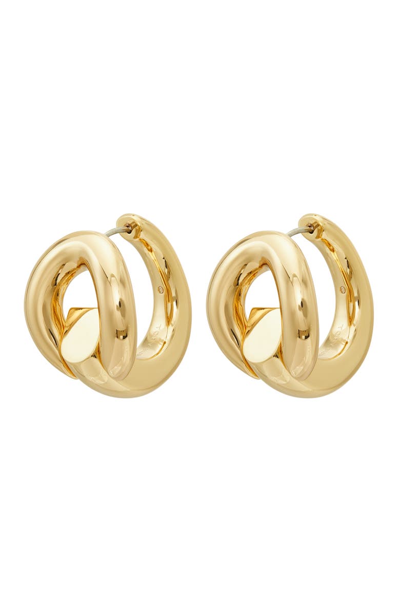 Tory Burch Pierced Hoop Earring, Main, color, Light Brass