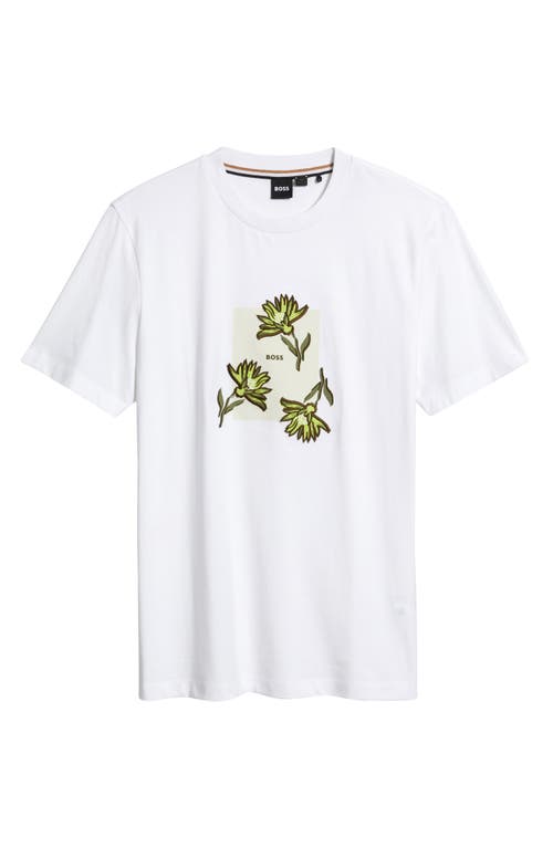 Hugo Boss Boss Thompson Floral Logo Cotton Graphic T-shirt In White