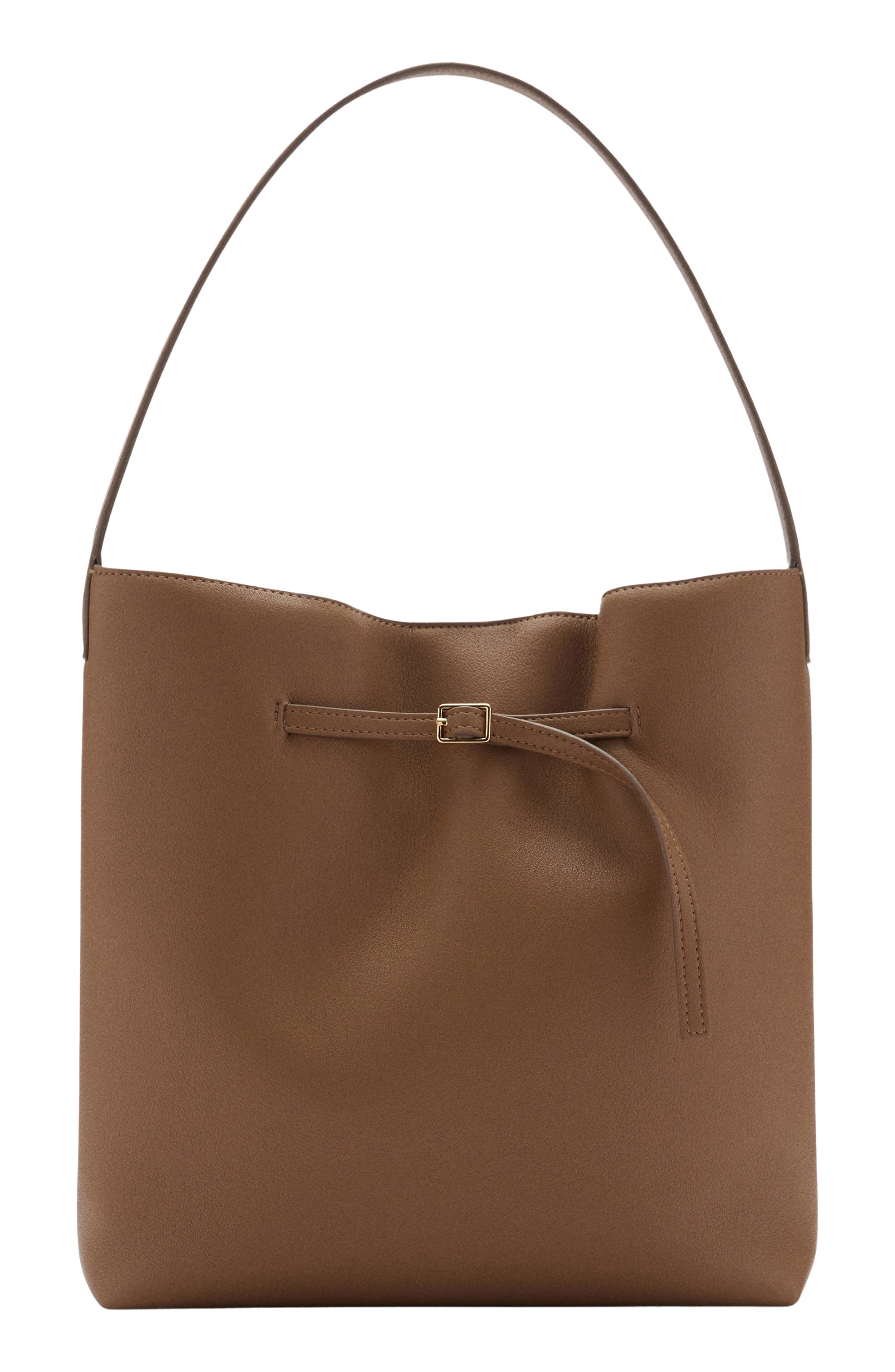 MANGO Buckle Front Faux Leather Shopper Bag, Main, color, 