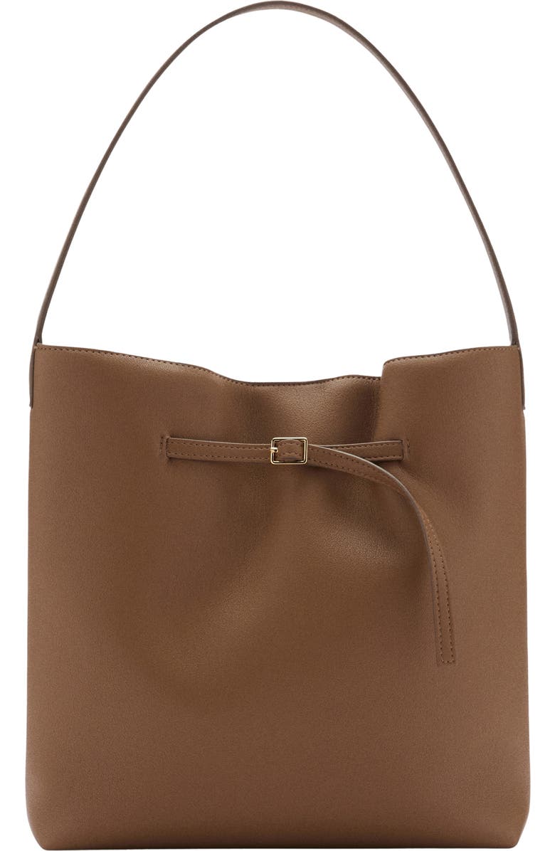 MANGO Buckle Front Faux Leather Shopper Bag, Main, color,