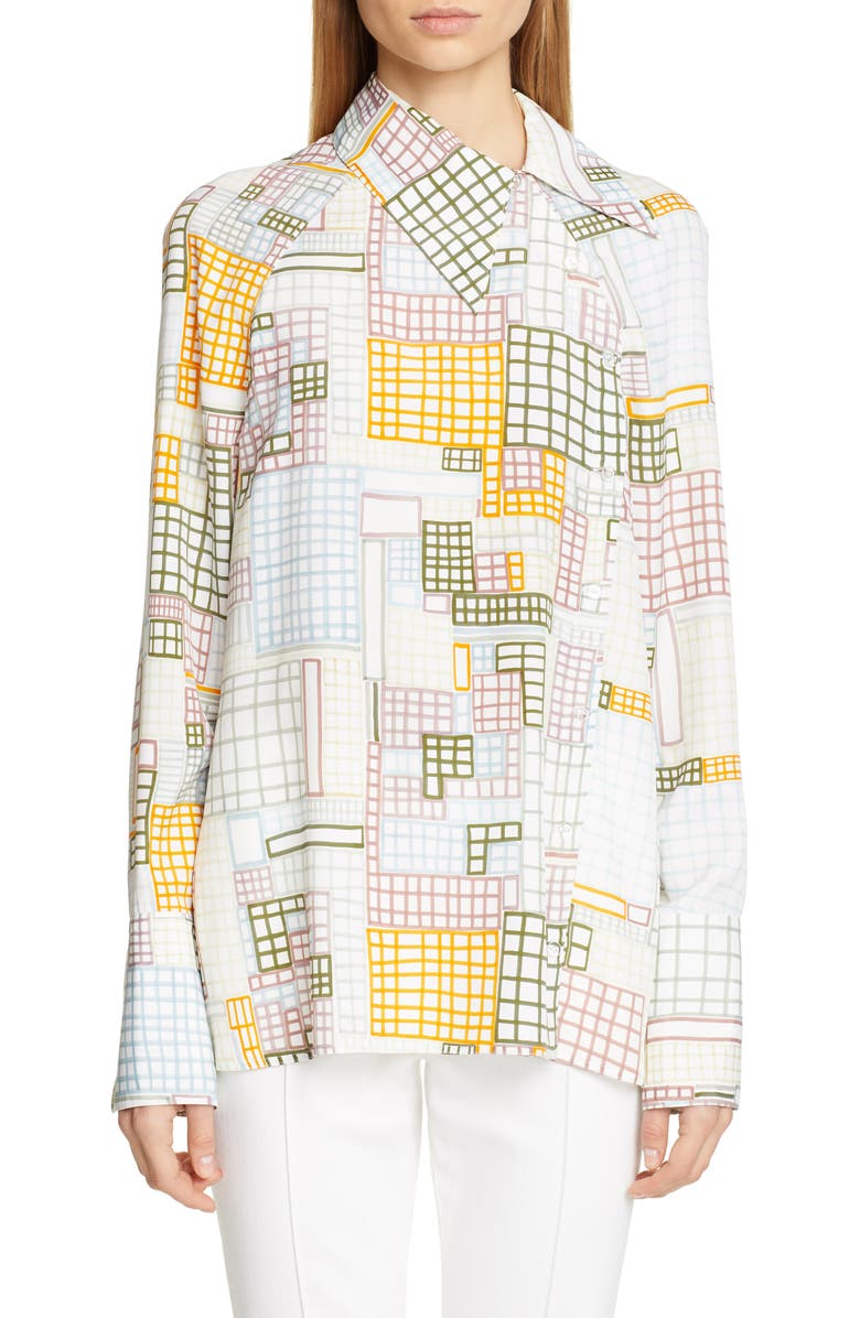 Rosetta Getty Grid Print Asymmetrical Blouse, Main, color,