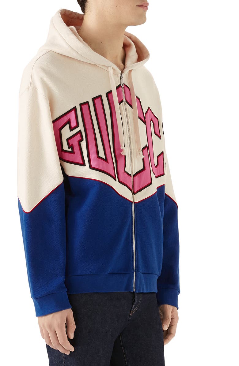 Gucci Game Logo Felted Cotton Jersey Zip Hoodie, Alternate, color,