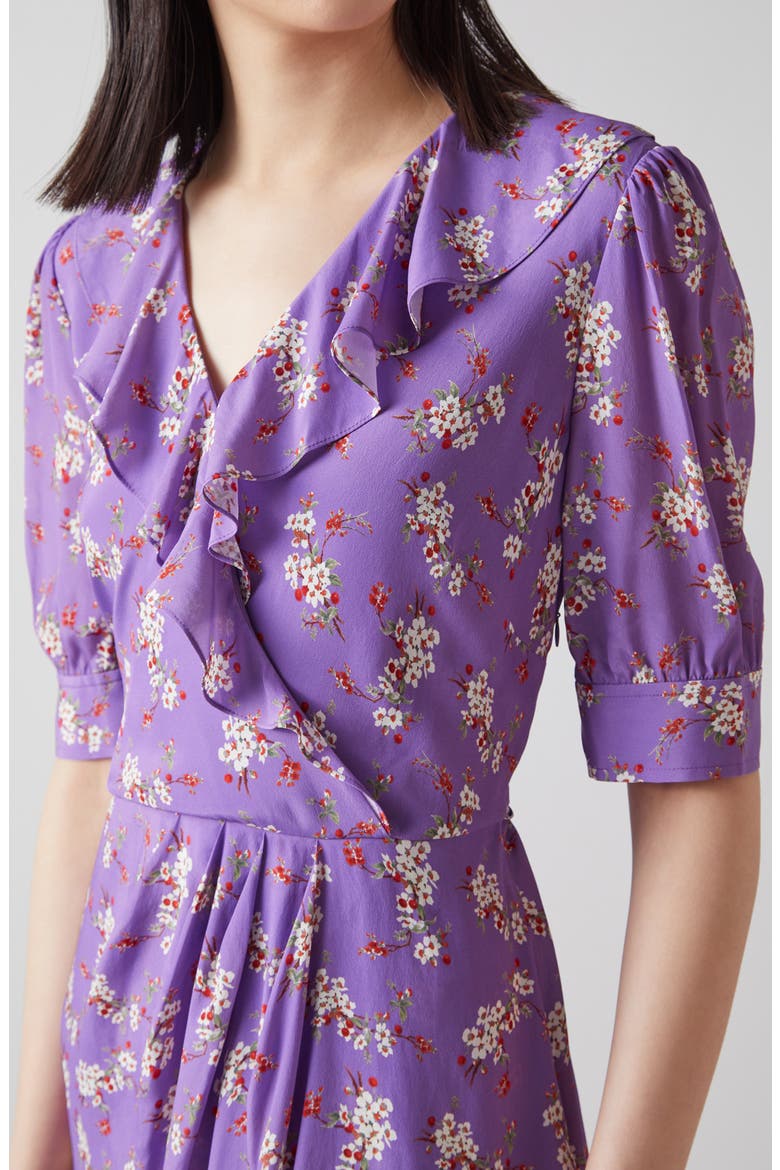 Ophelia Floral Short Sleeve Faux Wrap Dress, Alternate, color, MULTI-PURPLE