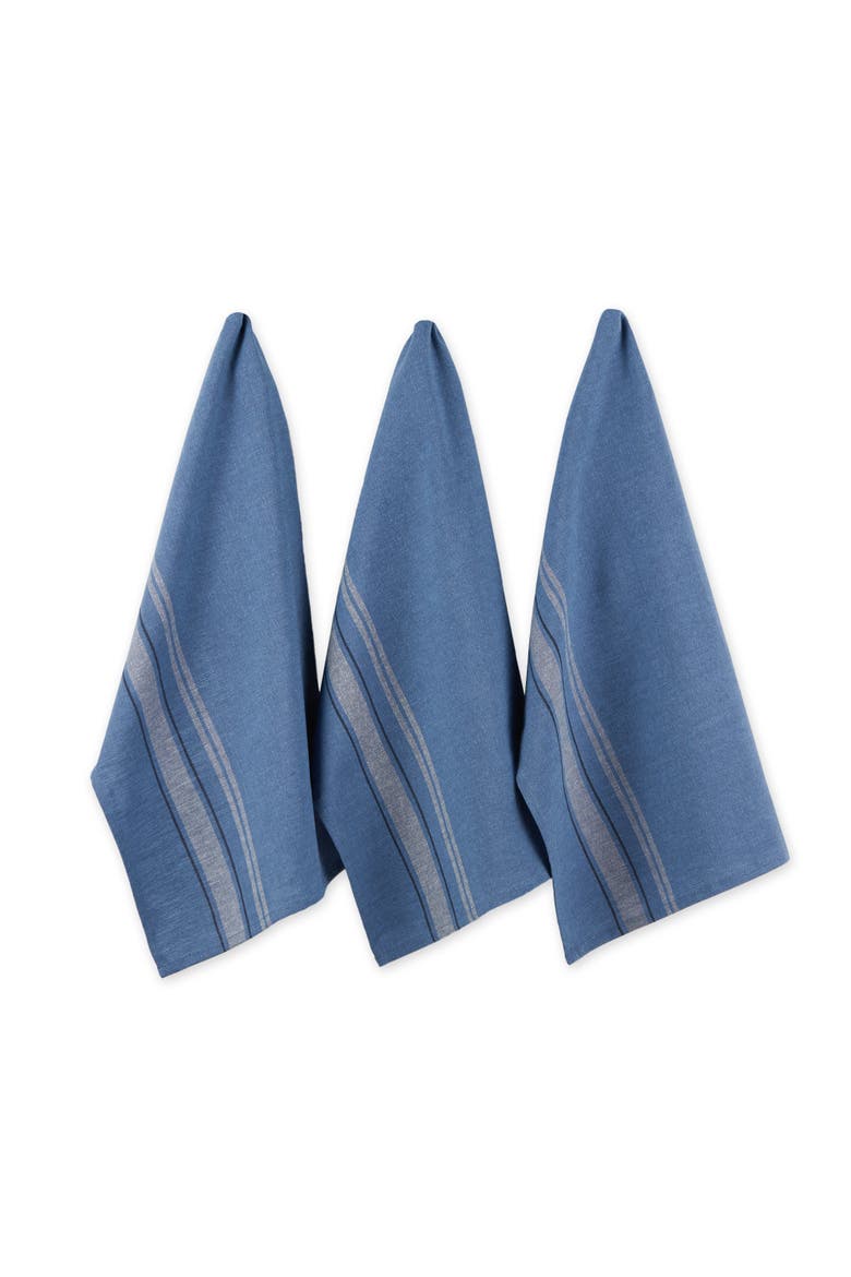 Blue Chambray French Stripe Woven Dishtowel Set/3, Main, color, Blue