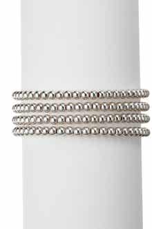 EYE CANDY LOS ANGELES Rhodium Plated Brass Beaded Stretch Bracelets - Set of 4